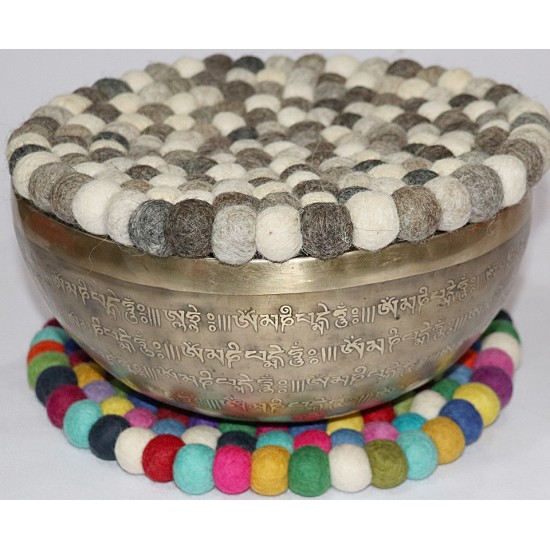 KNOTTED FELT CUSHION FOR SINGING BOWLS, to get best sound and Safety for any kinds of Singing Bowls, Meditation Cushion, Kitchen table Cushion (natural color) - X Small size (10 cm, 3.9 inch)