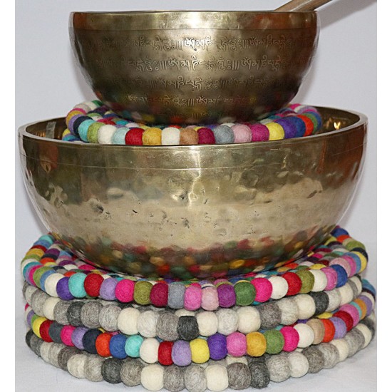KNOTTED FELT CUSHION FOR SINGING BOWLS, to get best sound  and Safety for any kinds of Singing Bowls, Meditation Cushion, Kitchen table Cushion (Rainbow Color) - Small Size (20 cm, 7.8 inch)