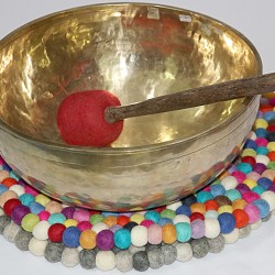 KNOTTED FELT CUSHION FOR SINGING BOWLS, to get best sound  and Safety for any kinds of Singing Bowls, Meditation Cushion, Kitchen table Cushion (Rainbow Color) - Medium size (30 cm, 11.8 inch)