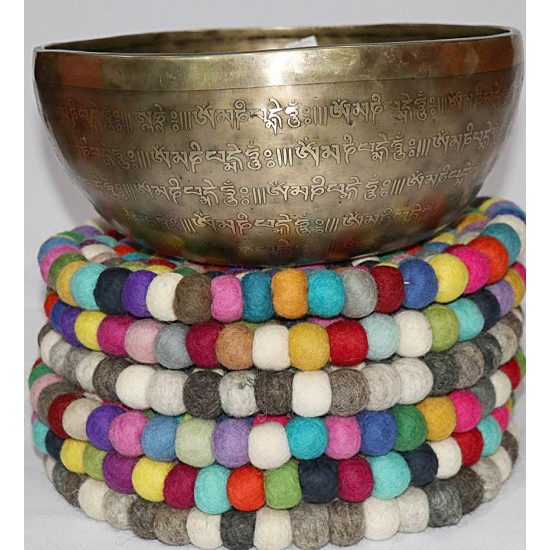 KNOTTED FELT CUSHION FOR SINGING BOWLS, to get best sound  and Safety for any kinds of Singing Bowls, Meditation Cushion, Kitchen table Cushion (Rainbow Color) - Large Size (40 cm, 15.7 inch)