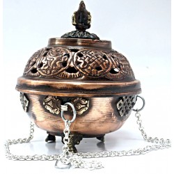 Natural Herbal Incense Burner (mixed raw powder, small pieces burning) hanging, Bronz with fine decoration - Medium Size (11*10*11, 4.3*3.9*4.3 inch)