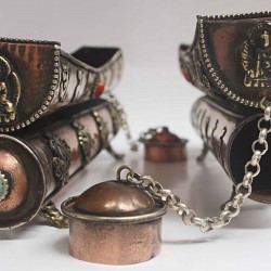 Incense Burner attached with Incense Stick keeping box (holder), Copper/Bronze  with decoration - Medium Size (21*4.5*6 cm, 8.2*1.77*2.3 inch)