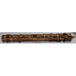 Incense stick keeping box (holder) round shape with decoration, Copper/Bronze - Medium Size (28*10 cm, 11.02*3.9 inch)
