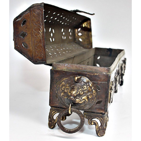 Incence Burner, Copper/Bronze, Treasure Box Design - Large size (30*6.5*10 cm, 11.8*2.5*3.9 inch)