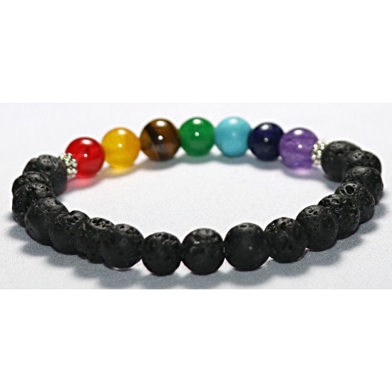 Chakra Braclet (Seven chakra stone and Black Lava Stone), Powerful Stones - 8 mm (app)