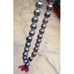5 Faces White Metal Crafted Rudrakshya Mala 54 Beads with 1 guru beads - Large size (12 mm)
