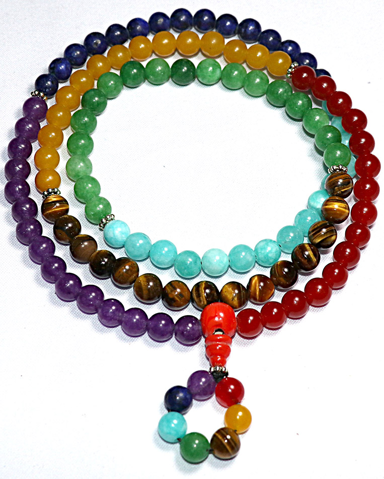 7 Chakra 2 Round 108 Beads 6mm Mala, 26 Inches Natural Crystal Gemstone for  Reiki and Chakra Healing