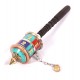 Handheld turquoise filled Colorful Tibetan Prayer Wheel with Wooden Handle - Small Size