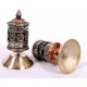 Handcrafted Tabletop Copper Tibetan Prayer Wheel in Black & Silver - Medium Size