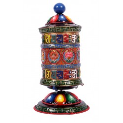 Colorful Tibetan Prayer Wheel, Handcrafted Brass with Detailing -Small Size