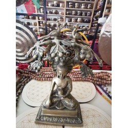 Buddha Statue with tree, Dim Yellow Color - Medium Size (24*20 cm, 9.4*7.8 inch)