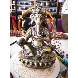 Ganesh (Newari Statue), Nepali fine Statue, Made by prof. Nepali Artist, Shiny Yellow Color - Small Size (16*10.2 cm, 2.6*6.2*4.01inch)