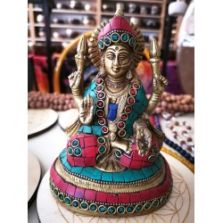 Laxmi with Turquoise and Green Stone Filled, Nepali Goddes, Green Color - Small size (15*9 cm, 5.9*3.5 inch)