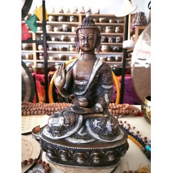 Buddha Statue with Beautiful Decoration, Silver and Black Color - Large Size (14*9*30 cm, 5.5*3.5*11.8 inch)