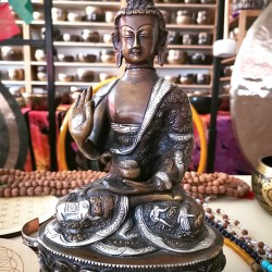 Buddha Statue with Beautiful Decoration, Silver and Black Color - Large Size (14*9*30 cm, 5.5*3.5*11.8 inch)