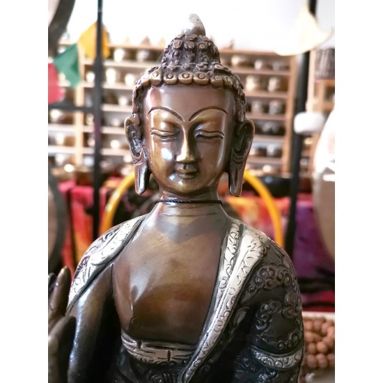 Buddha Statue with Beautiful Decoration, Silver and Black Color - Large Size (14*9*30 cm, 5.5*3.5*11.8 inch)