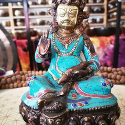 Kuber(Kubera), The Lord of wealth, Green Stone Filled, hand worked in Nepal, Green color - Medium Size (12*8.5*22.5 cm, 4.7*3.3*8.8 inch)