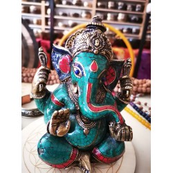 Ganseh Statue with Green Stone Filled, Green Color - Small Size (6*4.8*16 cm, 2.3*1.8*6.2 inch)