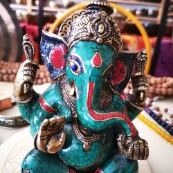 Ganseh Statue with Green Stone Filled, Green Color - Small Size (6*4.8*16 cm, 2.3*1.8*6.2 inch)