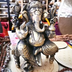 Ganesh Statue - The Lord of Provides Prosperity, fortune and success. Best quality statue hand work in Nepal by Master Artist, Dim Yellow Statue - Medium Size (14*6.5*21 cm, 5.5*2.5*8.2 inch)