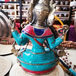 Saraswoti Statue with green Stone Filled, Green Color - Medium Size (8*10*23.1 cm, 3.1*3.9*9.09 inch) 