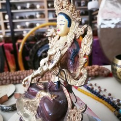 White Tara fine quality Statue, gold plated, Golden Color - Medium Size (10.7*7.6*25.3 cm, 4.2*2.9*9.9 inch)