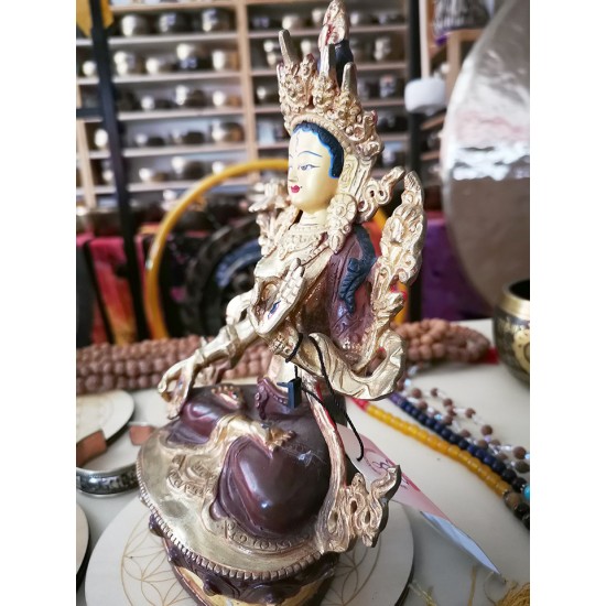 White Tara fine quality Statue, gold plated, Golden Color - Medium Size (10.7*7.6*25.3 cm, 4.2*2.9*9.9 inch)