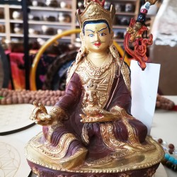 Guru Padhmashav fine quality Statue, gold palted, Golden and Brown Color - Medium Size (12*8.6*23.7 cm, 4.7*3.3*9.3 inch)