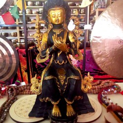 MAITRAYA BUDDHA, fine quality statue,  Black and Yellow Color - Large Size (17.3*19*42 cm, 6.8*7.4*16.5 inch)
