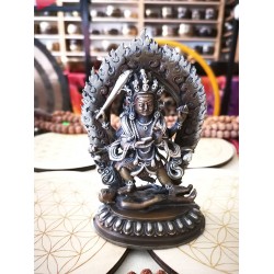 Bhairab Nepali (Newari) Statue, fine quality made by Master Artist, Silver and Brown Color - Small Size (8.3*6*14.4 cm, 3.2*2.3*5.6 Inch)