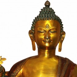 MEDICINE BUDDHA, KNOWN AS SUPREME HEALER, REMOVES THE SUFFERING (DUKKHA) BY HIS WISDOM, MASTER OF HEALING - best to display at healing centre, office, home and private land, perfect quality Statue, Yellow and Red Color, Best quality, - Giant Size (67*38*9
