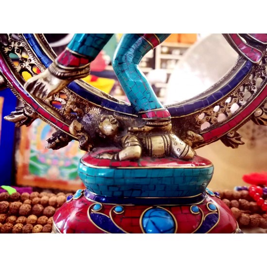 SHIVA NATARAJ, Statue (Stone Filled) best to display at healing centre, office, home and private land, perfect quality Statue, Dim Yellow and Green Color, Best quality, - Large Size (14*9.6*34.7 cm, 5.5*3.8*16.6inch)