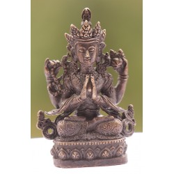 Chenrezig-Beautiful carving, Cofee Black colored, Statue, Hand worked in Nepal - Mini Size ( 2.2*1.4*4.7 cm, 0.866*0.55*1.85 inch)
