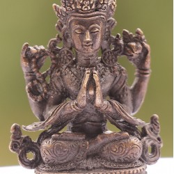 Chenrezig-Beautiful carving, Cofee Black colored, Statue, Hand worked in Nepal - Mini Size ( 2.2*1.4*4.7 cm, 0.866*0.55*1.85 inch)