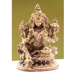 Green Tara-Beautiful carving, Dim Yellow colored, Statue, Hand worked in Nepal - Mini Size ( 3*1.6*4.5 cm, 1.18*0.62*1.77 inch)
