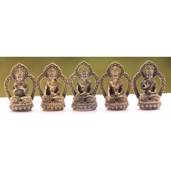 Pancha Buddha-Beautiful carving, Dim Yellow colored, Statue, Hand worked in Nepal - Mini Size ( 1.5*4.2*2.6 cm,  0.59*1.65*1.02 inch)