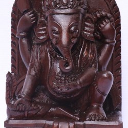 Wooden Ganesh-Beautiful carving, Brown colored, Statue, Hand worked in Nepal - Small  Size (20.2*15*10 cm,7.95*5.90*3.93 inch)
