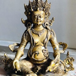Kuber(Kubera), The Lord of wealth, hand worked in Nepal, Dim Yellow color - Medium Size (12*8.5*22.3 cm, 4.7*3.3*8.7 inch)