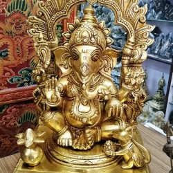 Ganesh - The Lord of Provides Prosperity, fortune and success. Best quality statue hand work in Nepal by Master Artist. - Dim Yellow Statue - Large Size (25*22*47 cm, 9.8*8.6*18.5inch)