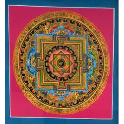 Thanka Framed Om Mandala - Small size (21*21 cm, 8.26*8.26 inch)
