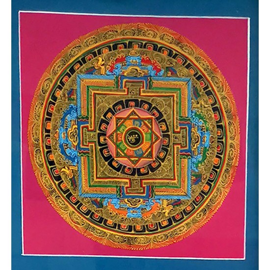 Thanka Framed Om Mandala - Small size (21*21 cm, 8.26*8.26 inch)