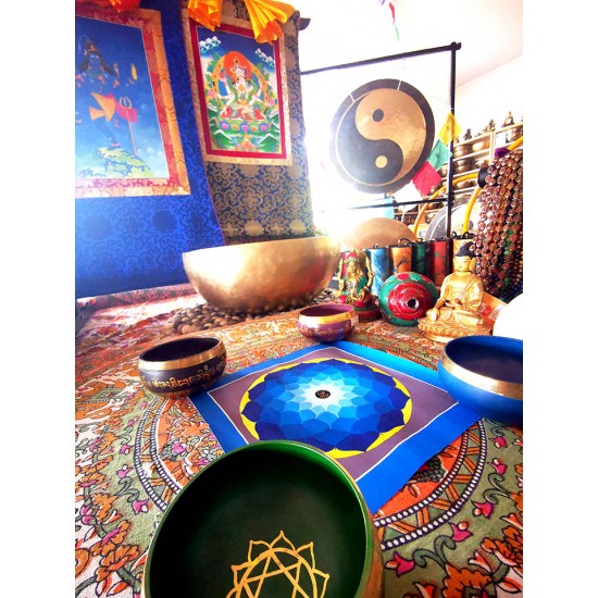 Lotus Mandala (Blue) Thana Painting - Small Size (25*25 cm, 9.84*9.84 inch) Lotus Mandala (Blue) Thana Painting - Small Size (25*25 cm, 9.84*9.84 inch)