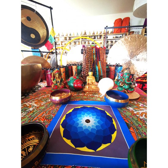 Lotus Mandala (Blue) Thana Painting - Small Size (25*25 cm, 9.84*9.84 inch) Lotus Mandala (Blue) Thana Painting - Small Size (25*25 cm, 9.84*9.84 inch)