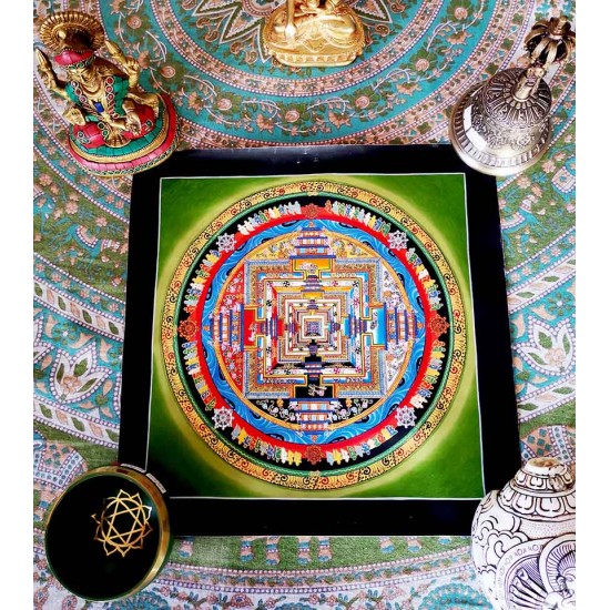 Kala Chakra Mandala Thanka Painting - Medium Size (36.5*35 cm,  14.37*13.77 inch)