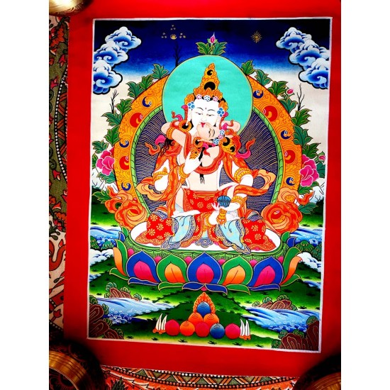 Bajrasatwa Thanak Painting - Medium size (44*34 cm, 17.32*13.38 inch) Bajrasatwa Thanak Painting - Medium size (44*34 cm, 17.32*13.38 inch)