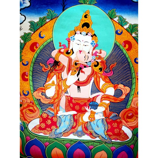 Bajrasatwa Thanak Painting - Medium size (44*34 cm, 17.32*13.38 inch) Bajrasatwa Thanak Painting - Medium size (44*34 cm, 17.32*13.38 inch)