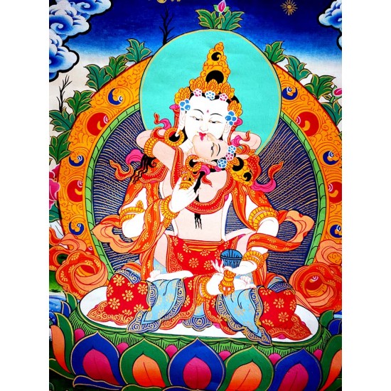 Bajrasatwa Thanak Painting - Medium size (44*34 cm, 17.32*13.38 inch) Bajrasatwa Thanak Painting - Medium size (44*34 cm, 17.32*13.38 inch)