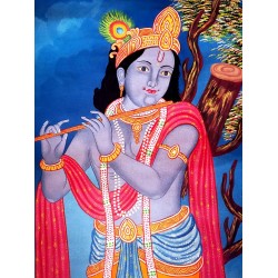 Krishna Thanka Painting - Large size (49*33 cm, 12.29*12.29 inch)