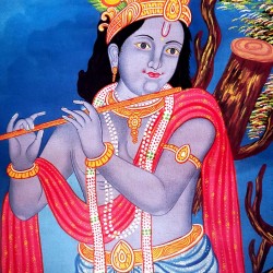 Krishna Thanka Painting - Large size (49*33 cm, 12.29*12.29 inch)