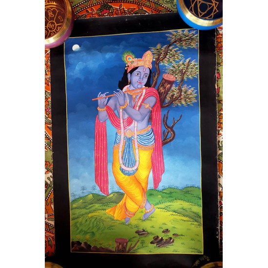 Krishna Thanka Painting - Large size (49*33 cm, 12.29*12.29 inch) Krishna Thanka Painting - Large size (49*33 cm, 12.29*12.29 inch)